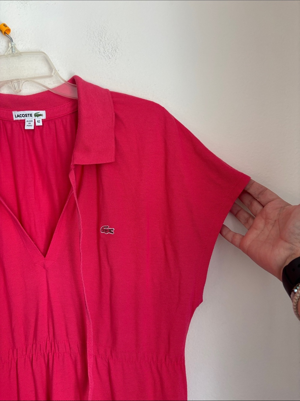 Lacoste Hot Pink Polo Shirt Dress with Drawstring Neck alligator logo Women’s XL - Picture 2 of 8